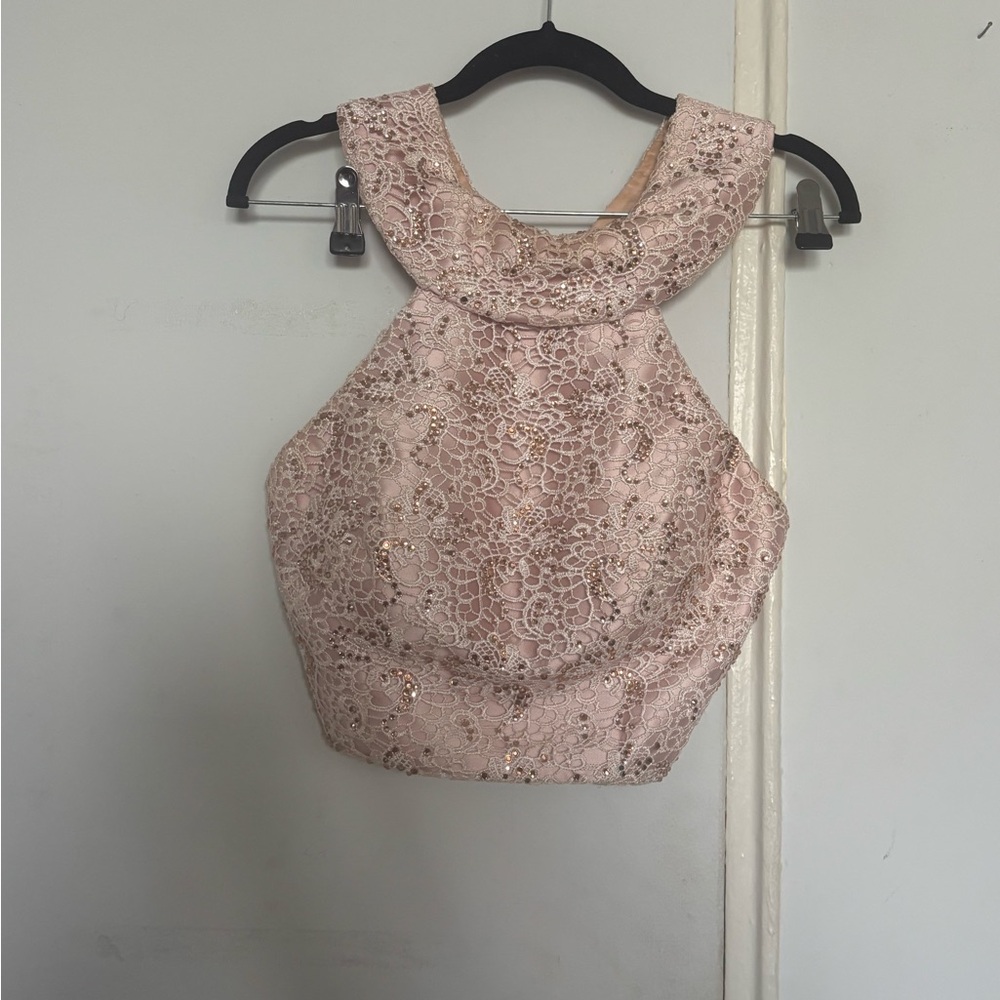 Pink Wedding Lace Crop Top Halter Collar